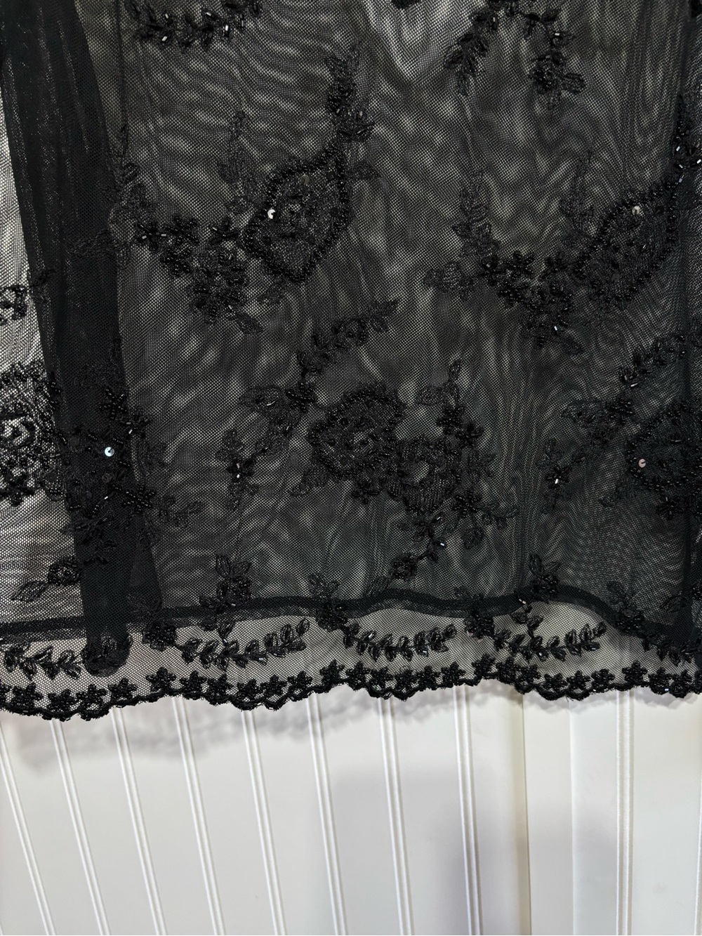 New York & Company Black Sheer Beaded Mesh Deep V-neck Top Whimsy Goth Y2K Large - Picture 4 of 11
